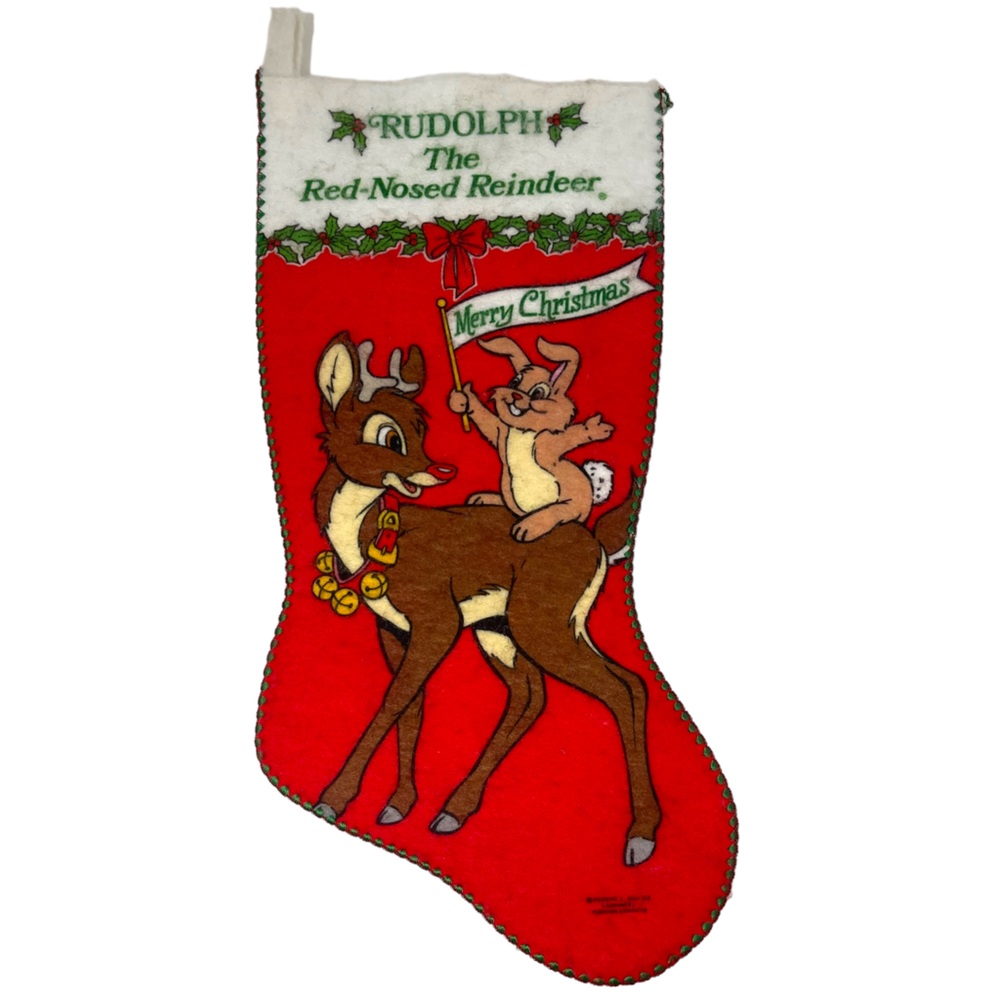 Vintage Rudolph The Red-Nosed Reindeer Merry Christmas Felt Stocking